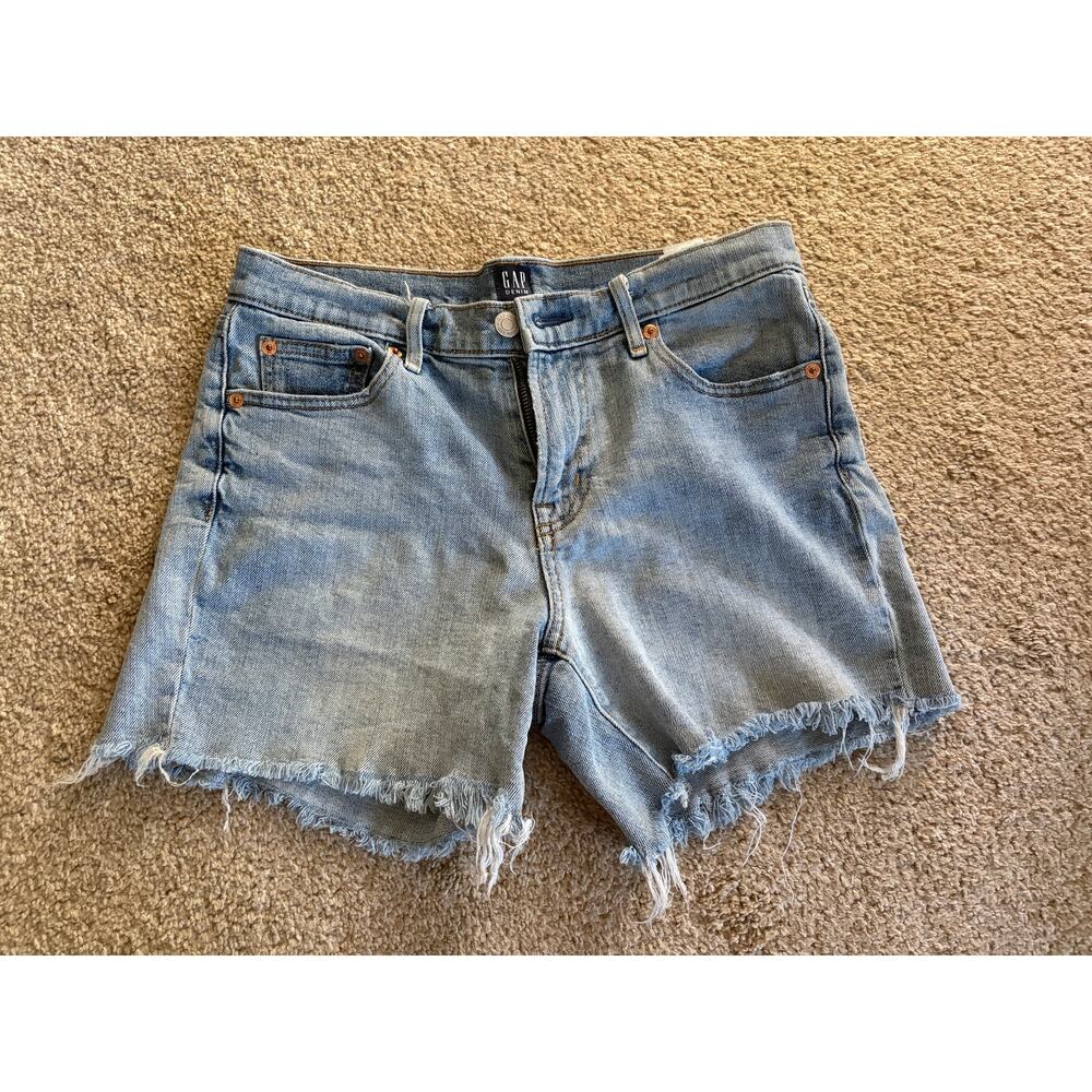 Gap Denim 5 Pocket Frayed Hem Jean Short 5" Inseam Blue Women Sz 27 Preppy Beach